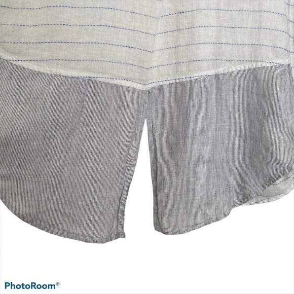 Saks Fifth Avenue Linen Striped Hi-low Button down - Picture 7 of 11